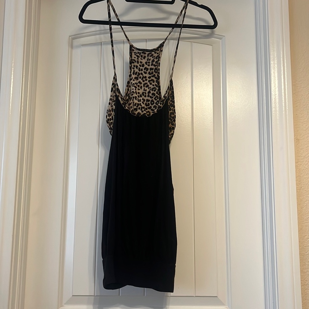 Black and leopard long tank top, with built in leopard bandeau, plus open sides